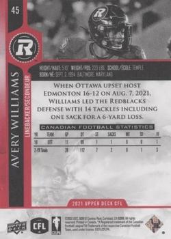 2021 Upper Deck CFL - Red #45 Avery Williams Back