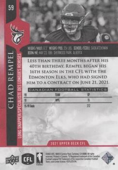 2021 Upper Deck CFL - Red #59 Chad Rempel Back