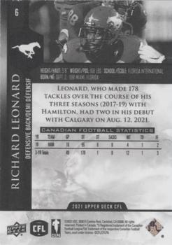 2021 Upper Deck CFL - Black #6 Richard Leonard Back