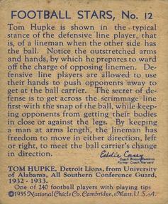 1935 National Chicle #12 Tom Hupke Back