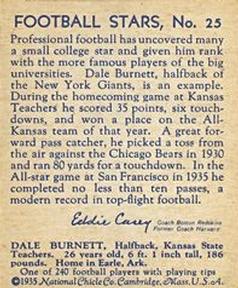 1935 National Chicle #25 Dale Burnett Back
