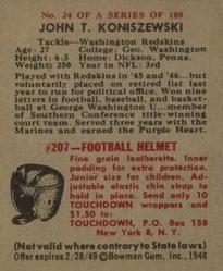 1948 Bowman #24 John Koniszewski Back