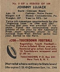 1948 Bowman #3 Johnny Lujack Back