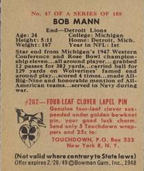 1948 Bowman #47 Bob Mann Back