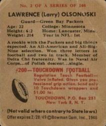 1948 Bowman #2 Larry Olsonoski Back