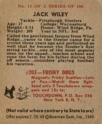 1948 Bowman #11 Jack Wiley Back