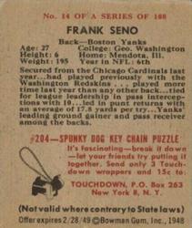 1948 Bowman #14 Frank Seno Back