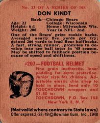 1948 Bowman #23 Don Kindt Back