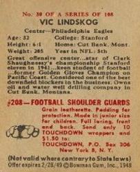 1948 Bowman #30 Vic Lindskog Back