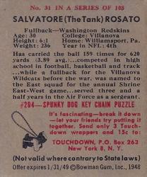 1948 Bowman #31 Salvatore Rosato Back