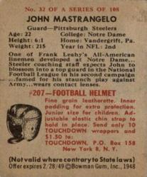 1948 Bowman #32 John Mastrangelo Back