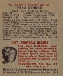 1948 Bowman #33 Fred Gehrke Back