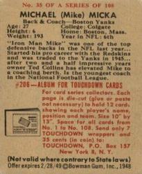 1948 Bowman #35 Mike Micka Back