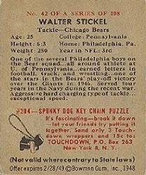 1948 Bowman #42 Walt Stickel Back