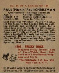 1948 Bowman #44 Paul Christman Back
