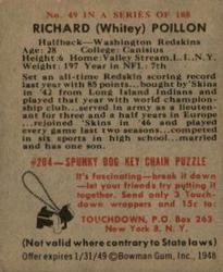 1948 Bowman #49 Dick Poillon Back
