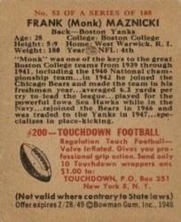 1948 Bowman #53 Frank Maznicki Back