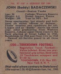 1948 Bowman #57 John Badaczewski Back
