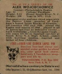 1948 Bowman #61 Alex Wojciechowicz Back