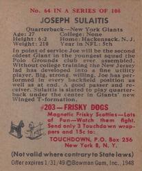 1948 Bowman #64 Joe Sulaitis Back