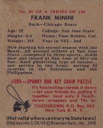 1948 Bowman #69 Frank Minini Back