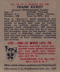 1948 Bowman #79 Frank Kilroy Back