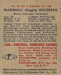 1948 Bowman #81 Marshall Goldberg Back