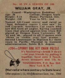 1948 Bowman #85 Bill Gray Back