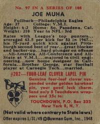 1948 Bowman #97 Joe Muha Back