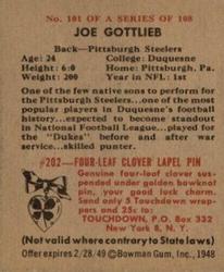 1948 Bowman #101 Joe Gottlieb Back