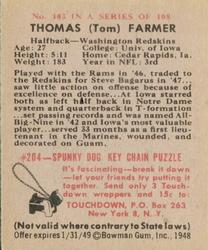 1948 Bowman #103 Tom Farmer Back