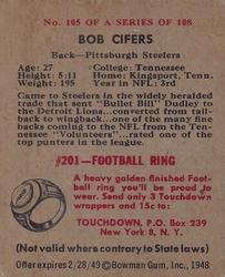 1948 Bowman #105 Bob Cifers Back