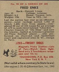 1948 Bowman #98 Fred Enke Back