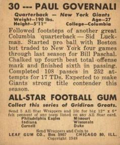 1948 Leaf #30 Paul Governali Back