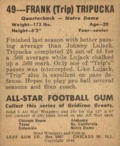 1948 Leaf #49 Frank Tripucka Back