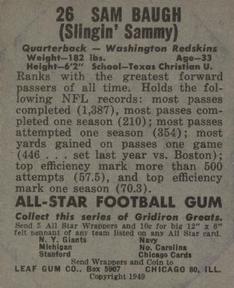 1949 Leaf #26 Sammy Baugh Back