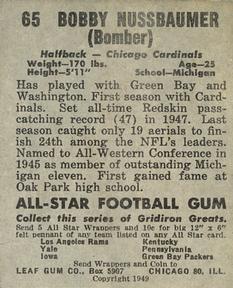 1949 Leaf #65 Bobby 'Bomber' Nussbaumer Back