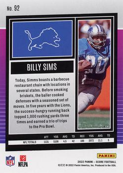 2022 Score #92 Billy Sims Back