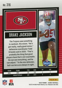 2022 Score #316 Drake Jackson Back
