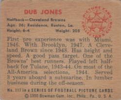 1950 Bowman #117 Dub Jones Back