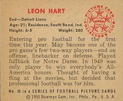 1950 Bowman #38 Leon Hart Back