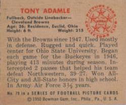 1950 Bowman #79 Tony Adamle Back