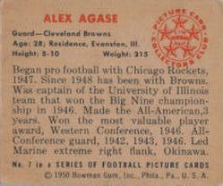 1950 Bowman #7 Alex Agase Back