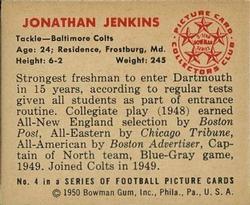 1950 Bowman #4 Jonathan Jenkins Back