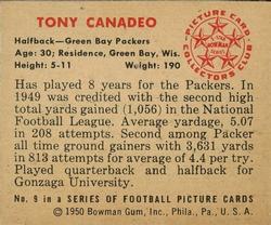 1950 Bowman #9 Tony Canadeo Back