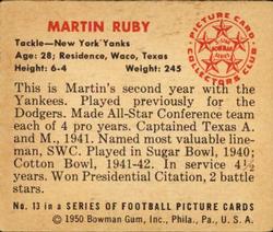 1950 Bowman #13 Martin Ruby Back