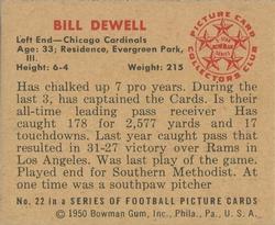 1950 Bowman #22 Bill Dewell Back