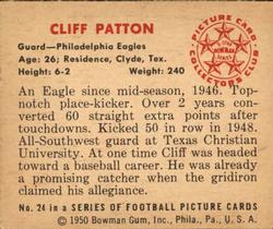 1950 Bowman #24 Cliff Patton Back