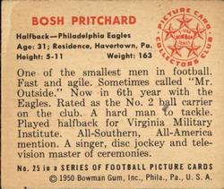 1950 Bowman #25 Bosh Pritchard Back