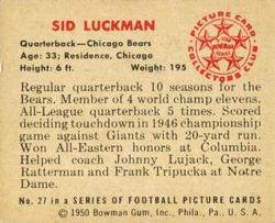 1950 Bowman #27 Sid Luckman Back